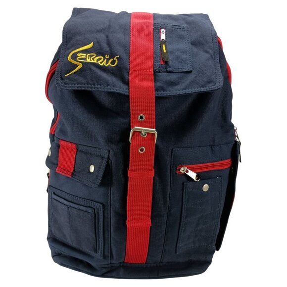 Rare! Vintage Serrio Backpack Has many pockets inside and out! Red and blue colo - Picture 1 of 11